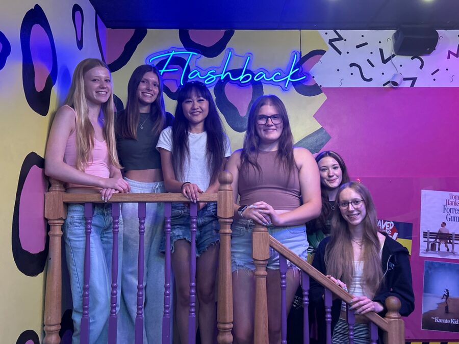 Group of friends in the Flashback room